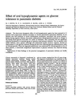 Effect of Oral Hypoglycaemic Agents on Glucose Tolerance in Pancreatic Diabetes