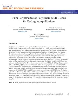 Film Performance of Poly(Lactic Acid) Blends for Packaging Applications