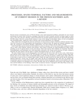 Processes, Spatio-Temporal Factors and Measurements of Current Erosion in the French Southern Alps: a Review