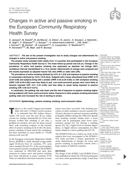 Changes in Active and Passive Smoking in the European Community Respiratory Health Survey