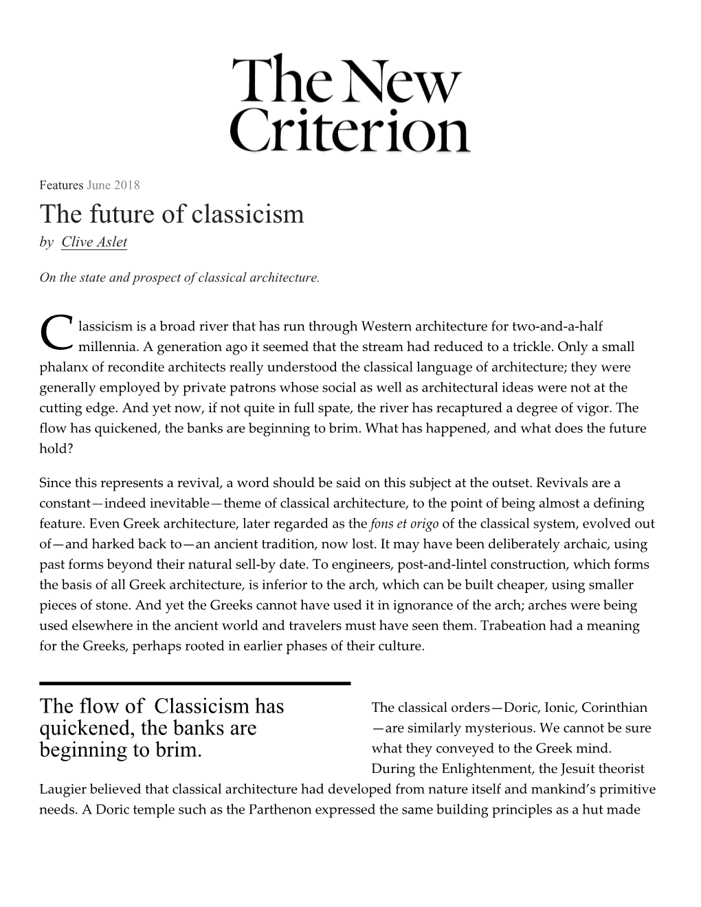 The Future of Classicism by Clive Aslet