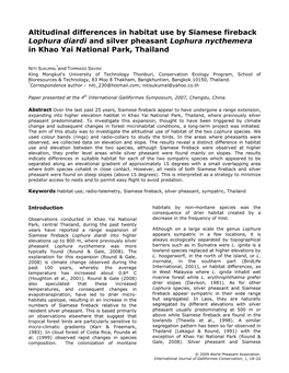 Altitudinal Differences in Habitat Use by Siamese Fireback Lophura Diardi and Silver Pheasant Lophura Nycthemera in Khao Yai National Park, Thailand