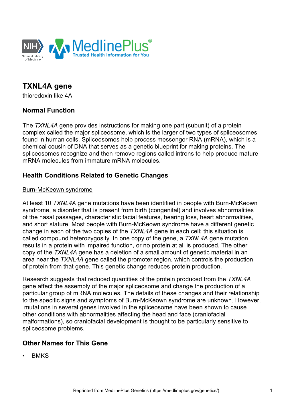 TXNL4A Gene Thioredoxin Like 4A