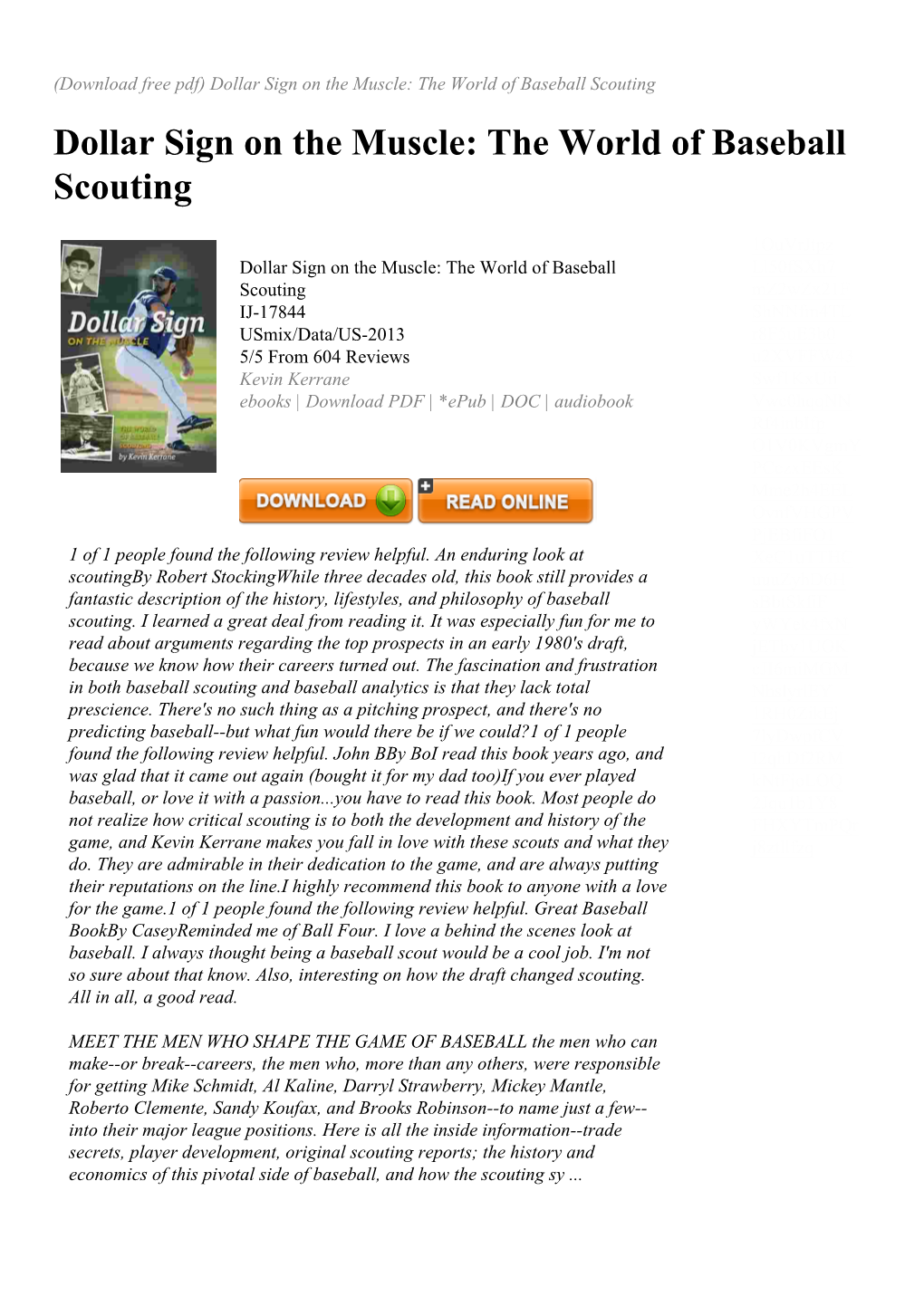 Dollar Sign on the Muscle: the World of Baseball Scouting Dollar Sign on the Muscle: the World of Baseball Scouting