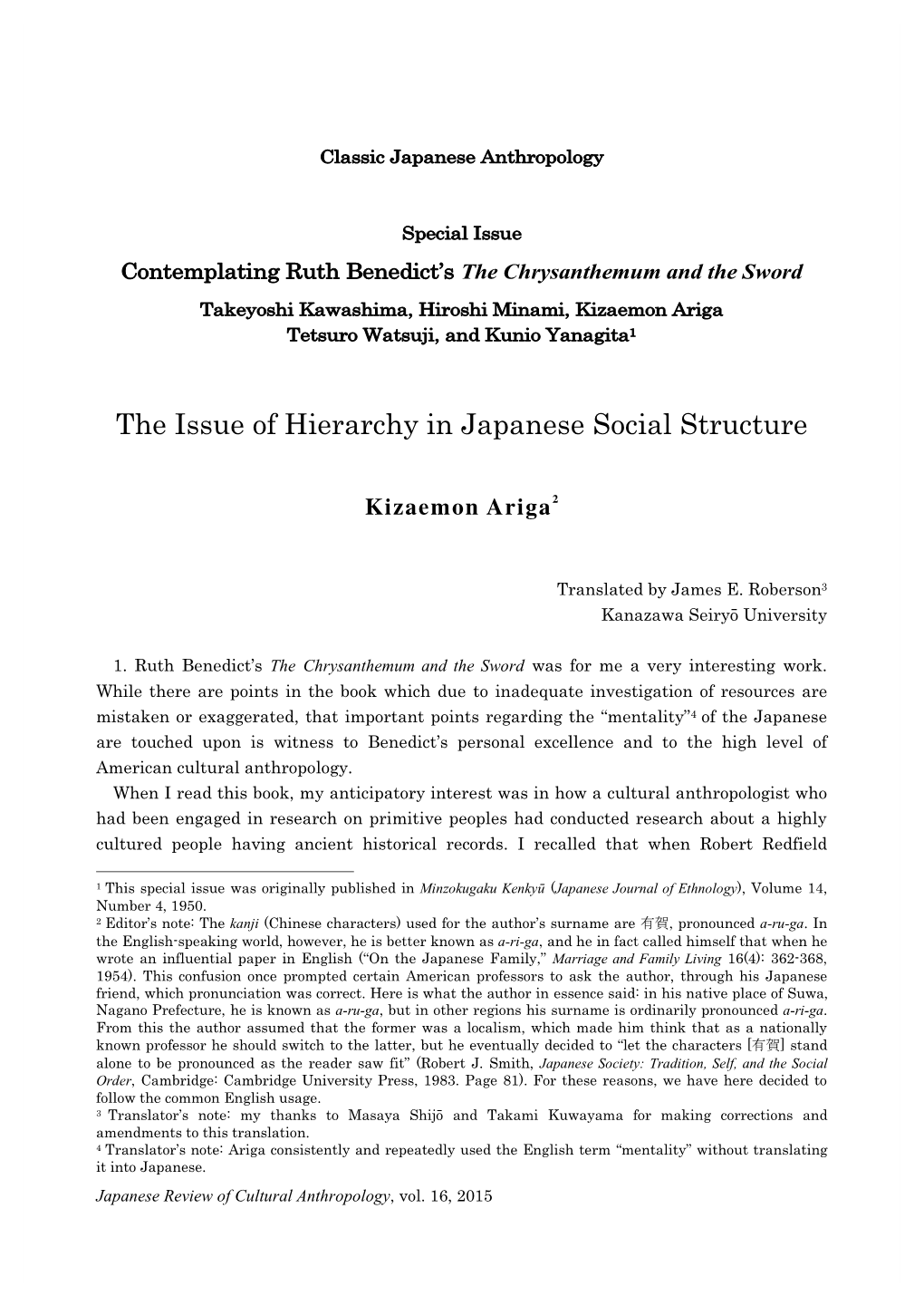 The Issue of Hierarchy in Japanese Social Structure