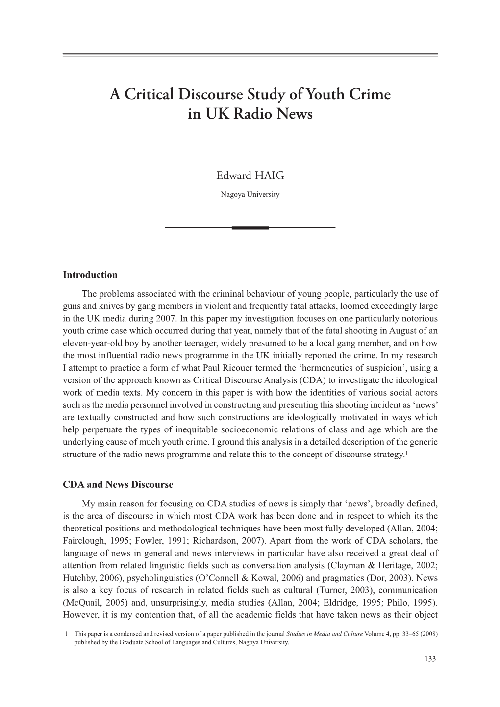 A Critical Discourse Study of Youth Crime in UK Radio News