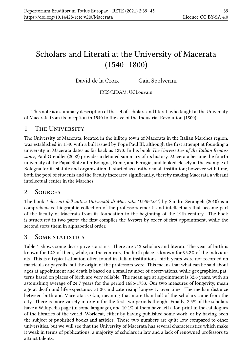 Scholars and Literati at the University of Macerata (1540–1800)