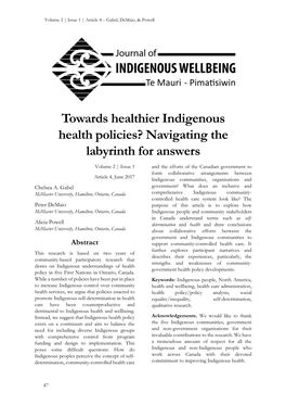 Towards Healthier Indigenous Health Policies? Navigating the Labyrinth