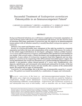 Successful Treatment of Scedosporium Aurantiacum Osteomyelitis in an Immunocompetent Patient*