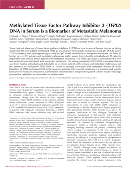 (TFPI2) DNA in Serum Is a Biomarker of Metastatic Melanoma