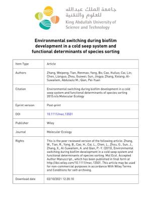 Environmental Switching During Biofilm Development in a Cold Seep System and Functional Determinants of Species Sorting