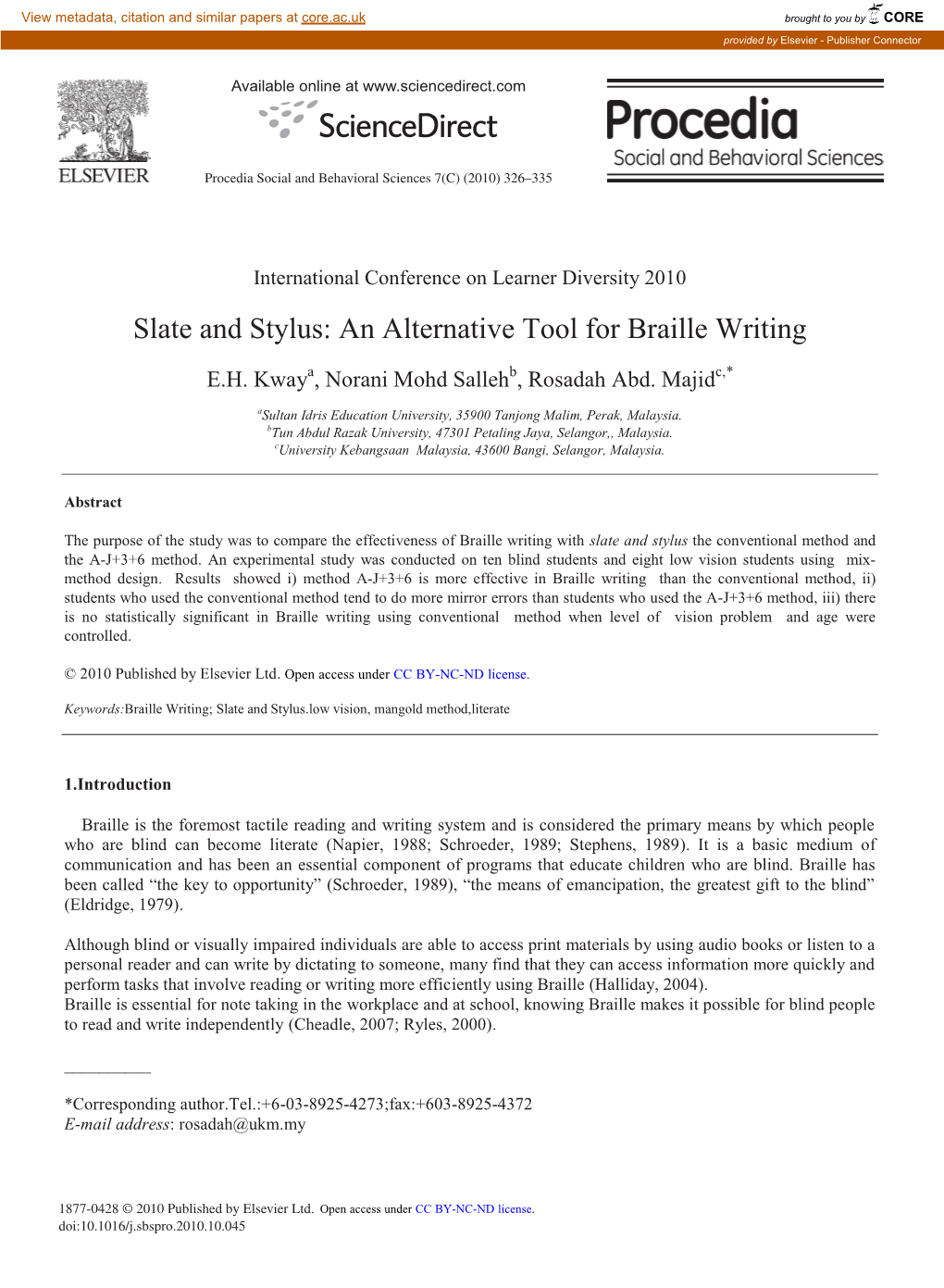 Slate and Stylus: an Alternative Tool for Braille Writing