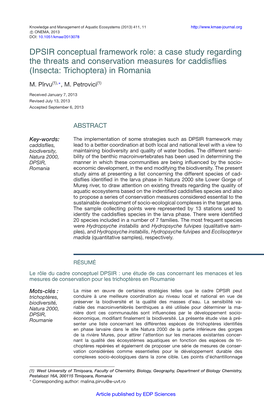 DPSIR Conceptual Framework Role: a Case Study Regarding the Threats and Conservation Measures for Caddisﬂies (Insecta: Trichoptera) in Romania