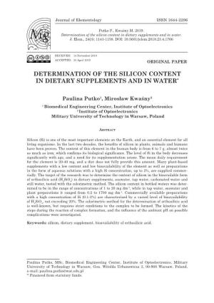 Determination of the Silicon Content in Dietary Supplements and in Water*