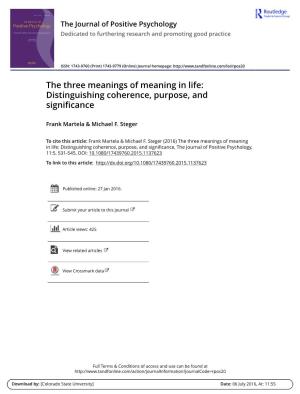 The Three Meanings of Meaning in Life: Distinguishing Coherence, Purpose, and Significance
