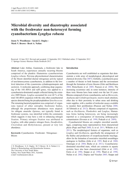 Microbial Diversity and Diazotrophy Associated with the Freshwater Non-Heterocyst Forming Cyanobacterium Lyngbya Robusta