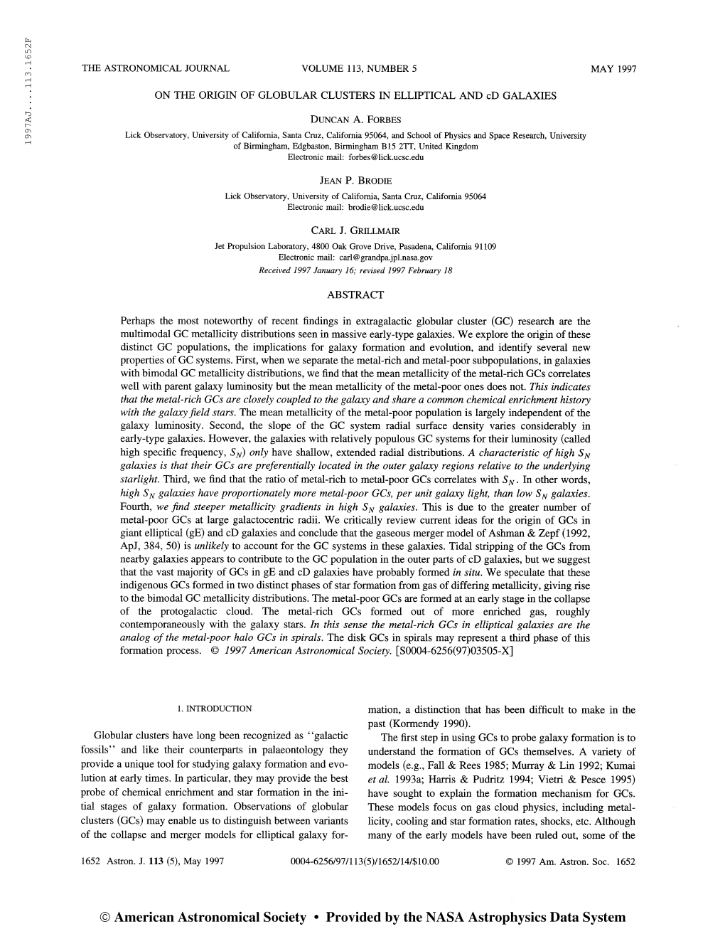 1997Aj 113.1652F the Astronomical Journal