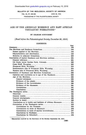 (Bead Before the Paleontological Society December 28,1916) CONTENTS Pa Gf Summary