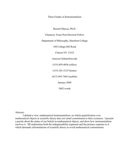 Three Grades of Instrumentalism Russell Marcus, Ph.D. Chauncey