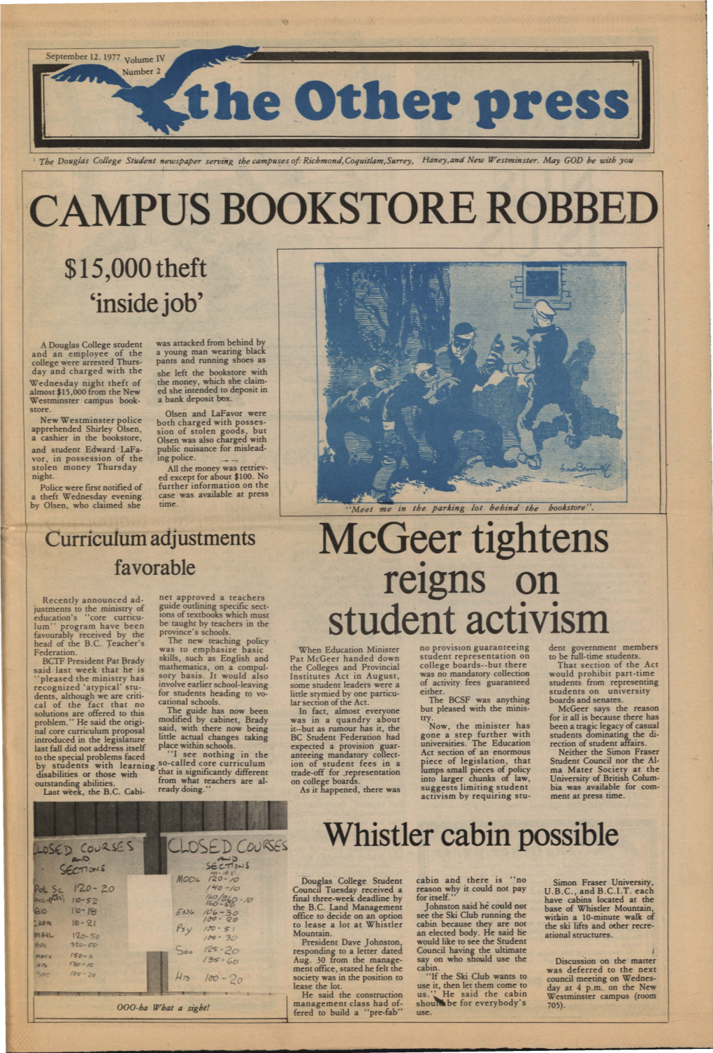 ·CAMPUS BOOKSTORE ROBBED Mcgeer Tightens Retgns