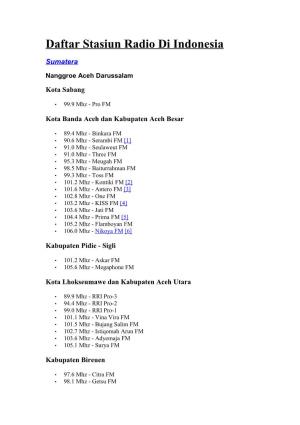 Daftar Stasiun Radio Di Indonesia