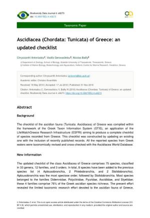 Ascidiacea (Chordata: Tunicata) of Greece: an Updated Checklist