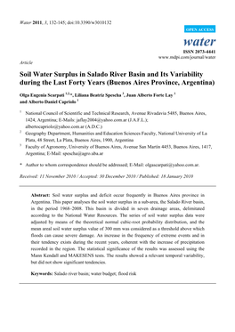 Soil Water Surplus in Salado River Basin and Its Variability During the Last Forty Years (Buenos Aires Province, Argentina)