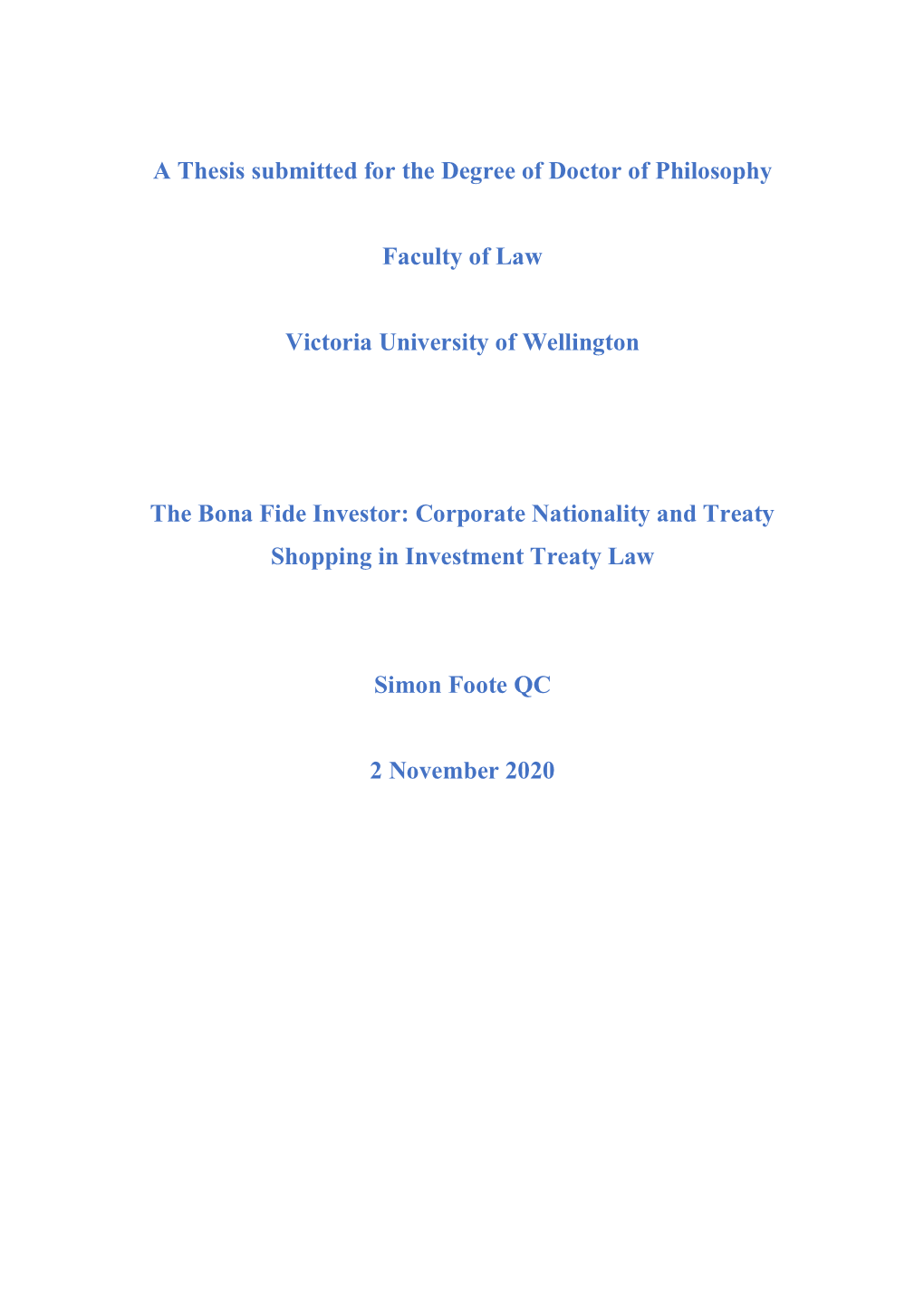 A Thesis Submitted for the Degree of Doctor of Philosophy Faculty of Law