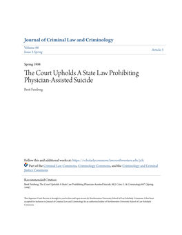 The Court Upholds a State Law Prohibiting Physician-Assisted Suicide