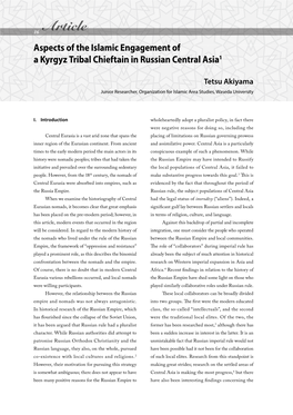 Article Aspects of the Islamic Engagement of a Kyrgyz Tribal Chieftain in Russian Central Asia1