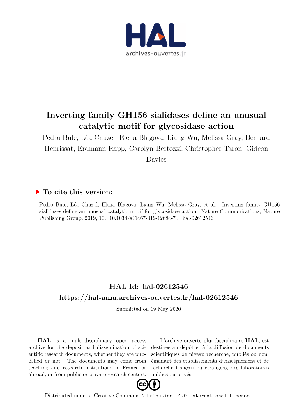 Inverting Family GH156 Sialidases Define an Unusual Catalytic Motif for Glycosidase Action