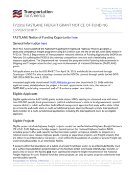 Fy2016 Fastlane Freight Grant Notice of Funding Opportunity