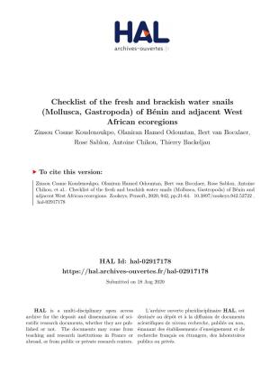 Checklist of the Fresh and Brackish Water Snails