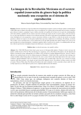 La Imagen De La Revolución Mexicana En El Western Español (Renovación De Género Bajo La Política Nacional): Una Excepción En El Sistema De Coproducción