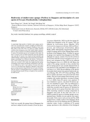 Porifera) in Singapore and Description of a New Species of Forcepia (Poecilosclerida: Coelosphaeridae)
