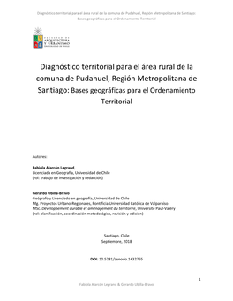 Diagnóstico Territorial Para El Área Rural De La Comuna De Pudahuel, Región Metropolitana De Santiago: Bases Geográficas Para El Ordenamiento Territorial
