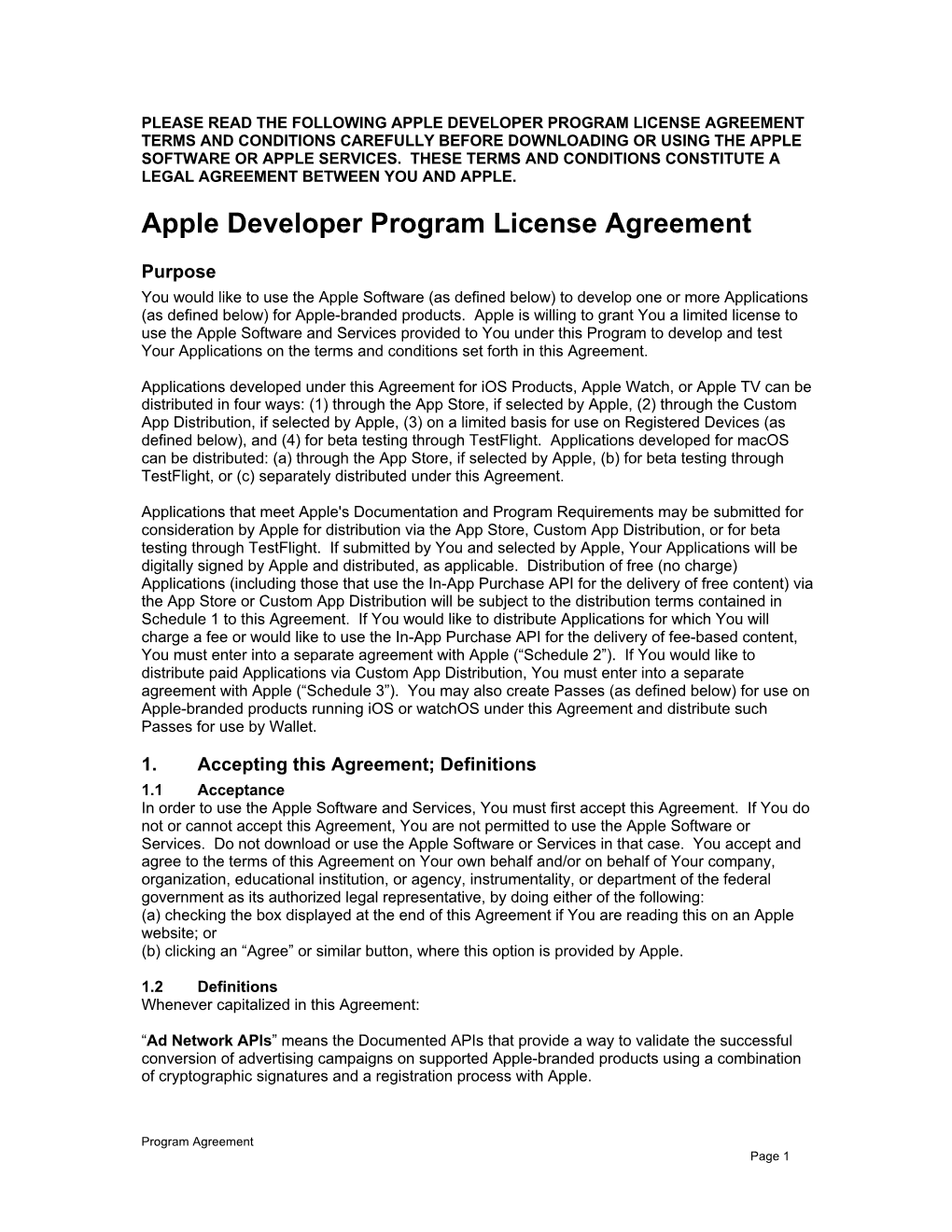 Apple Developer Program License Agreement Terms and Conditions Carefully Before Downloading Or Using the Apple Software Or Apple Services