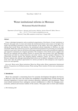 Water Institutional Reforms in Morocco Mohammed Rachid Doukkali
