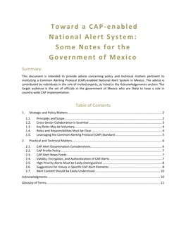Toward a CAP-Enabled National Alert System : Some Notes for the Government of Mexico