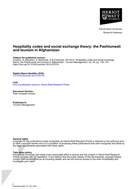 Hospitality Codes and Social Exchange Theory: the Pashtunwali and Tourism in Afghanistan