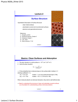 Physics 9826B Winter 2013 Lecture 2: Surface Structure 1