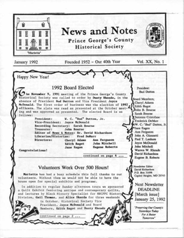 News and Notes Prince George's County Historical Society "Marietta"
