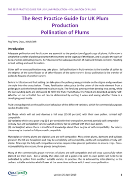 The Best Practice Guide for UK Plum Production Pollination of Plums