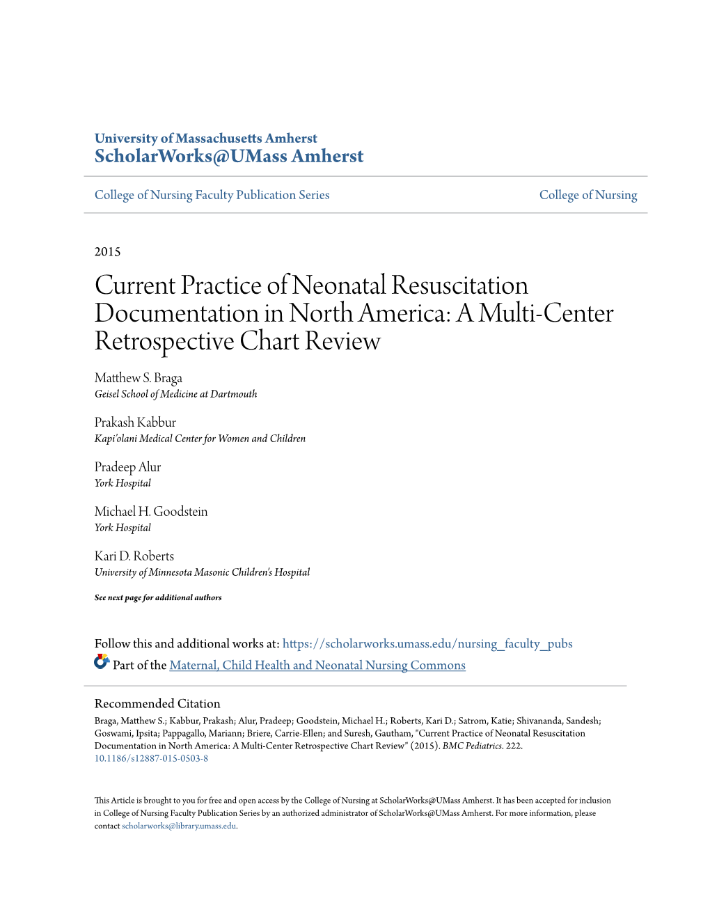 Current Practice of Neonatal Resuscitation Documentation In