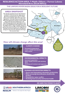 RESILIENCE ACTION AREA 7: Middle Olifants – Former Lebowa Homeland Area (South Africa) the LIMPOPO RIVER BASIN: IDEAS for a RESILIENT FUTURE
