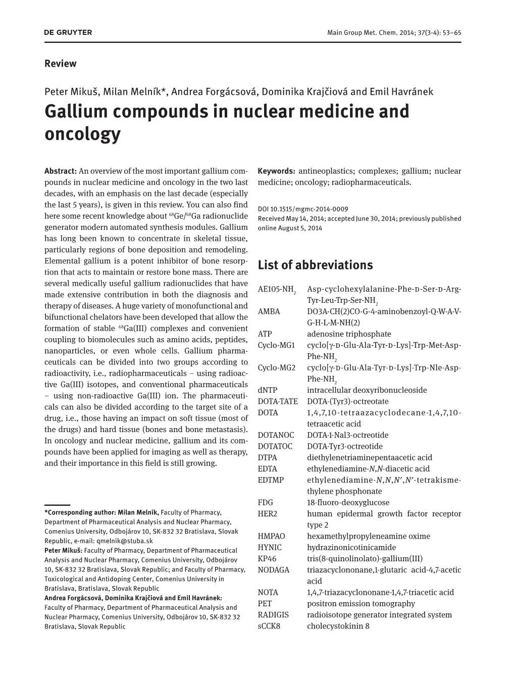 Gallium Compounds in Nuclear Medicine and Oncology