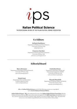 Italian Political Science the PROFESSIONAL REVIEW of the ITALIAN POLITICAL SCIENCE ASSOCIATION