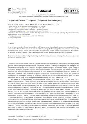 20 Years of Zootaxa: Tardigrada (Ecdysozoa: Panarthropoda)