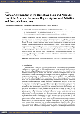 Aymara Communities in the Lluta River Basin and Precordil- Lera of the Arica and Parinacota Region: Agricultural Activities and Economic Projections