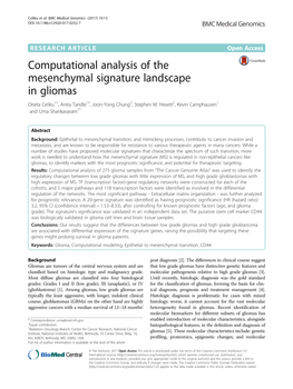 Computational Analysis of the Mesenchymal Signature Landscape in Gliomas Orieta Celiku1†, Anita Tandle1†, Joon-Yong Chung2, Stephen M